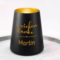 Personalisiertes Windlicht als Dankeschön Geschenk mit Name | Deko licht mit Gravur 'Vielen Dank'