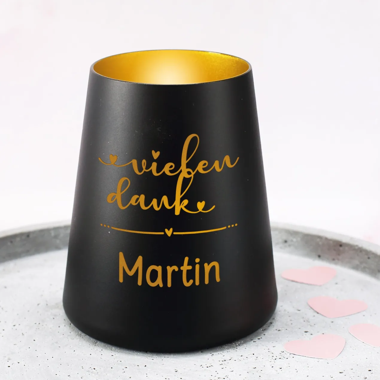 Personalisiertes Windlicht als Dankeschön Geschenk mit Name | Deko licht mit Gravur 'Vielen Dank'