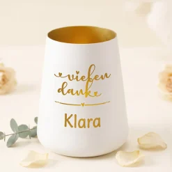 Personalisiertes Windlicht als Dankeschön Geschenk mit Name | Deko licht mit Gravur 'Vielen Dank'