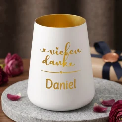 Personalisiertes Windlicht als Dankeschön Geschenk mit Name | Deko licht mit Gravur 'Vielen Dank'