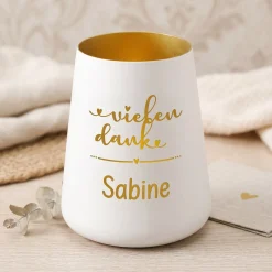 Personalisiertes Windlicht als Dankeschön Geschenk mit Name | Deko licht mit Gravur 'Vielen Dank'