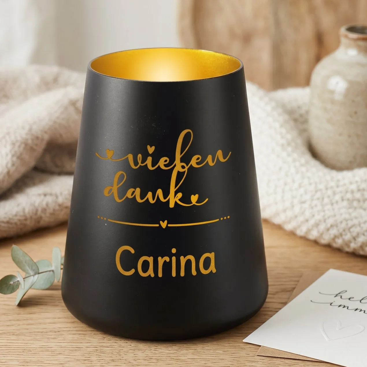 Personalisiertes Windlicht als Dankeschön Geschenk mit Name | Deko licht mit Gravur 'Vielen Dank'