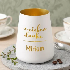 Personalisiertes Windlicht als Dankeschön Geschenk mit Name | Deko licht mit Gravur 'Vielen Dank'