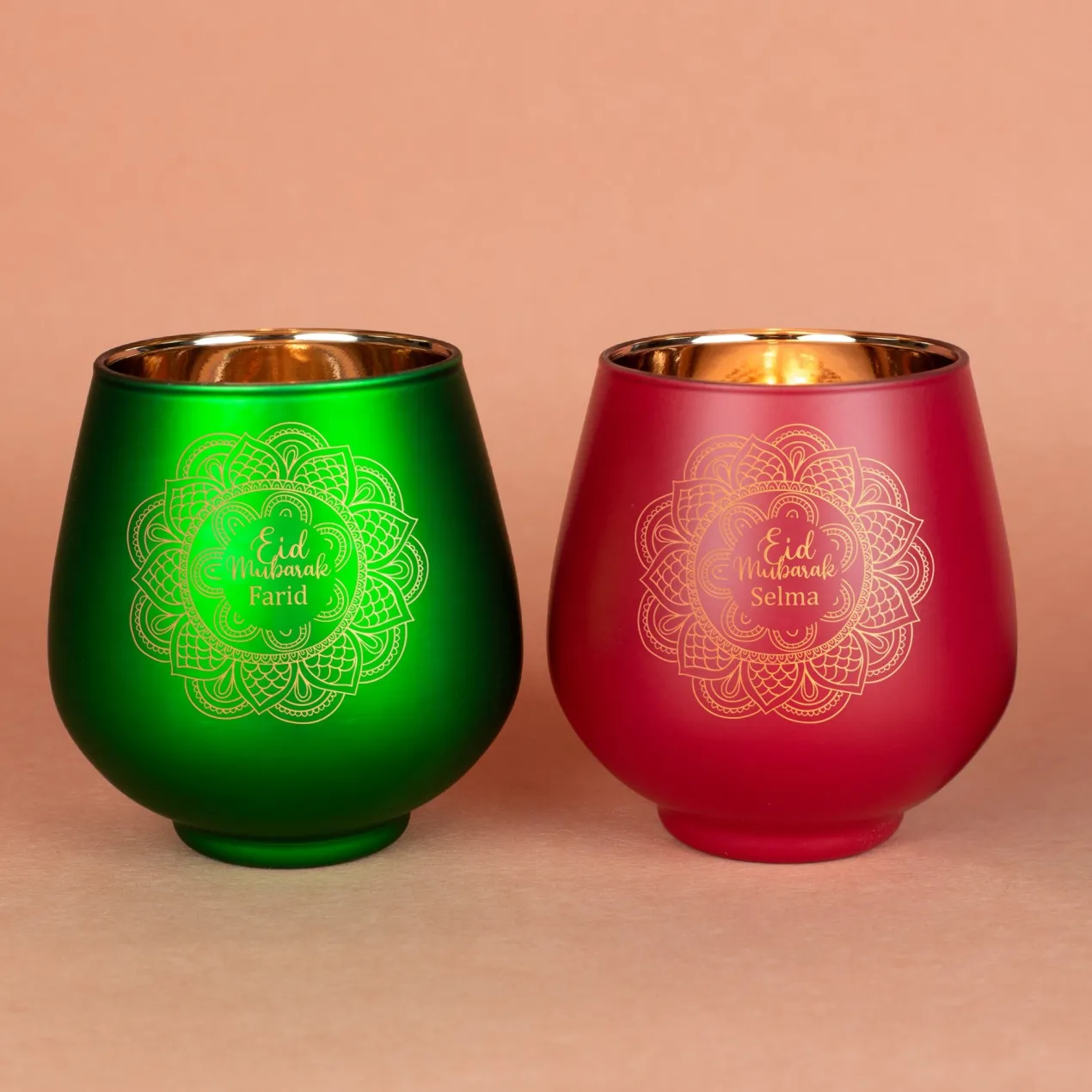 Personalisiertes Windlicht zu Ramadan mit graviertem Mandala-Motiv | Rot oder Grün