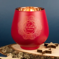 Personalisiertes Windlicht zu Ramadan mit graviertem Mandala-Motiv | Rot oder Grün