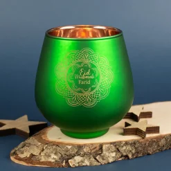 Personalisiertes Windlicht zu Ramadan mit graviertem Mandala-Motiv | Rot oder Grün