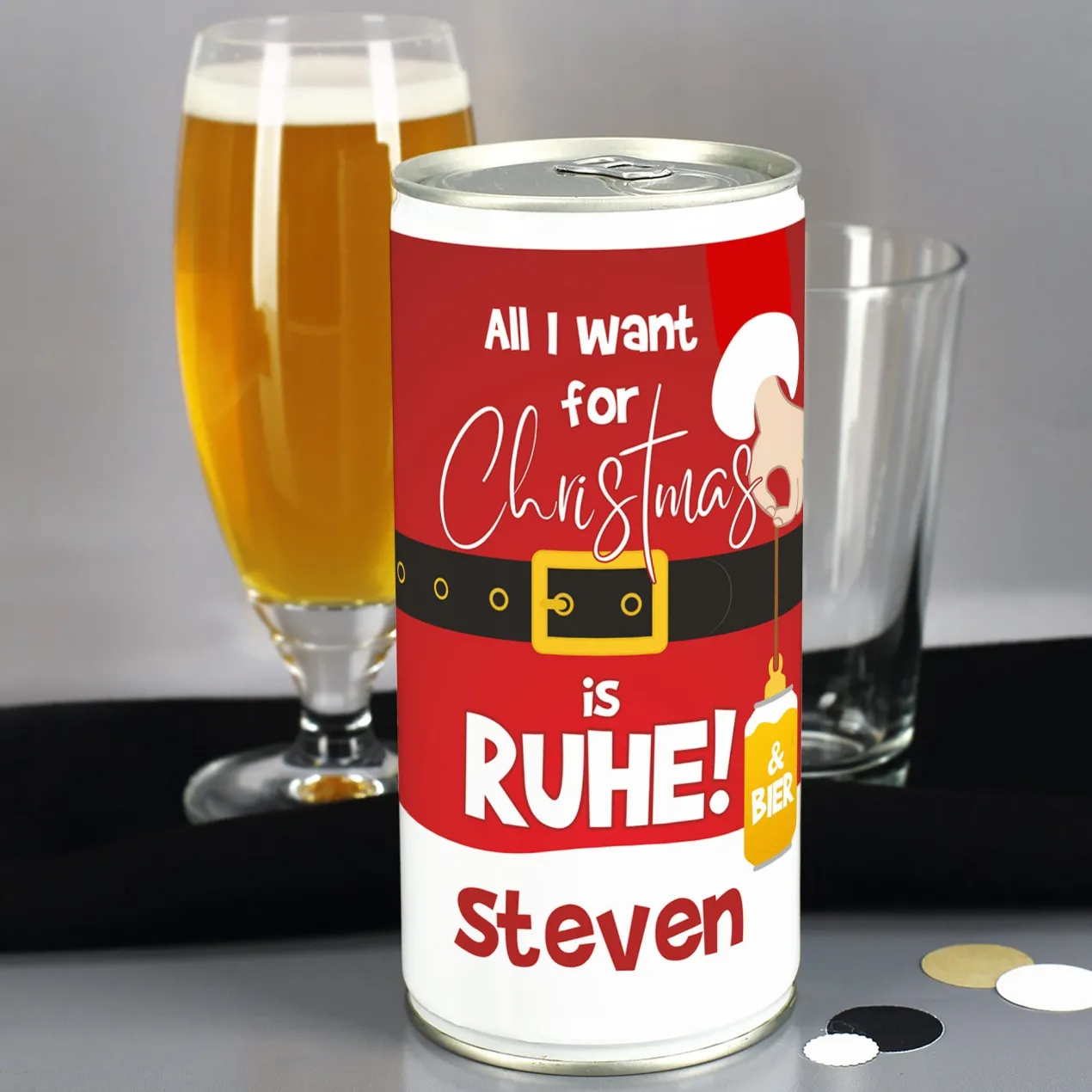 Personalisiertes XL Weihnachtsbier mit Name im Santa-Design | Lustiges Biergeschenk zu Weihnachten
