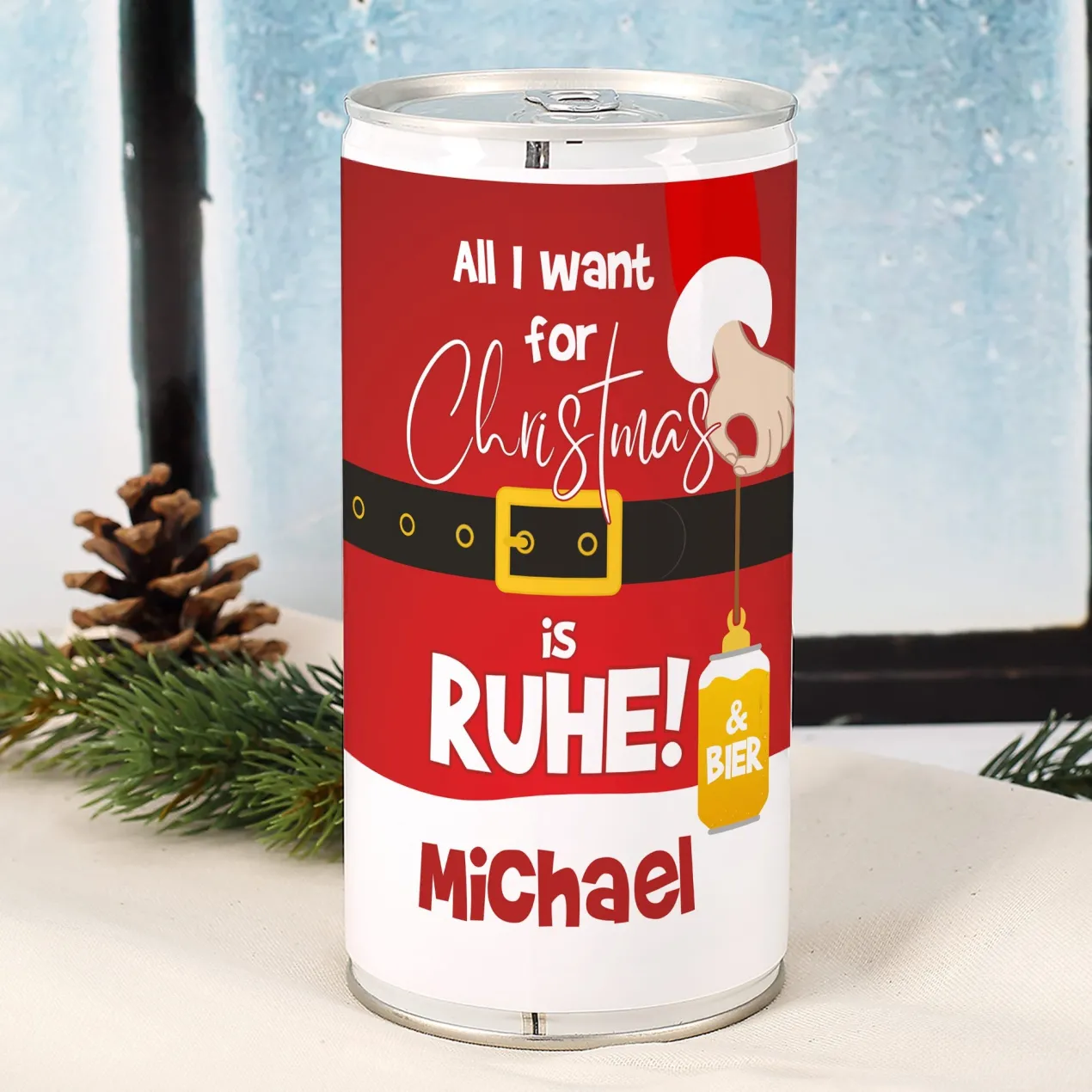 Personalisiertes XL Weihnachtsbier mit Name im Santa-Design | Lustiges Biergeschenk zu Weihnachten