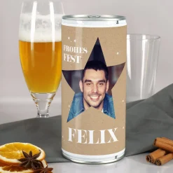 Personalisiertes XL Weihnachtsbier mit Foto & Name im Stern-Design | Biergeschenk zu Weihnachten