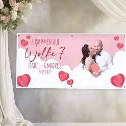 Personalisiertes XXL Banner zur Hochzeit 'Wolke 7' mit Foto, Namen & Datum | Hochzeitsbanner 1,6m