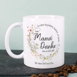 Personalisierte Tasse für Mama zum Muttertag o. Geburtstag | Wiesenblumen