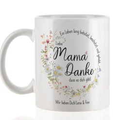 Personalisierte Tasse für Mama zum Muttertag o. Geburtstag | Wiesenblumen