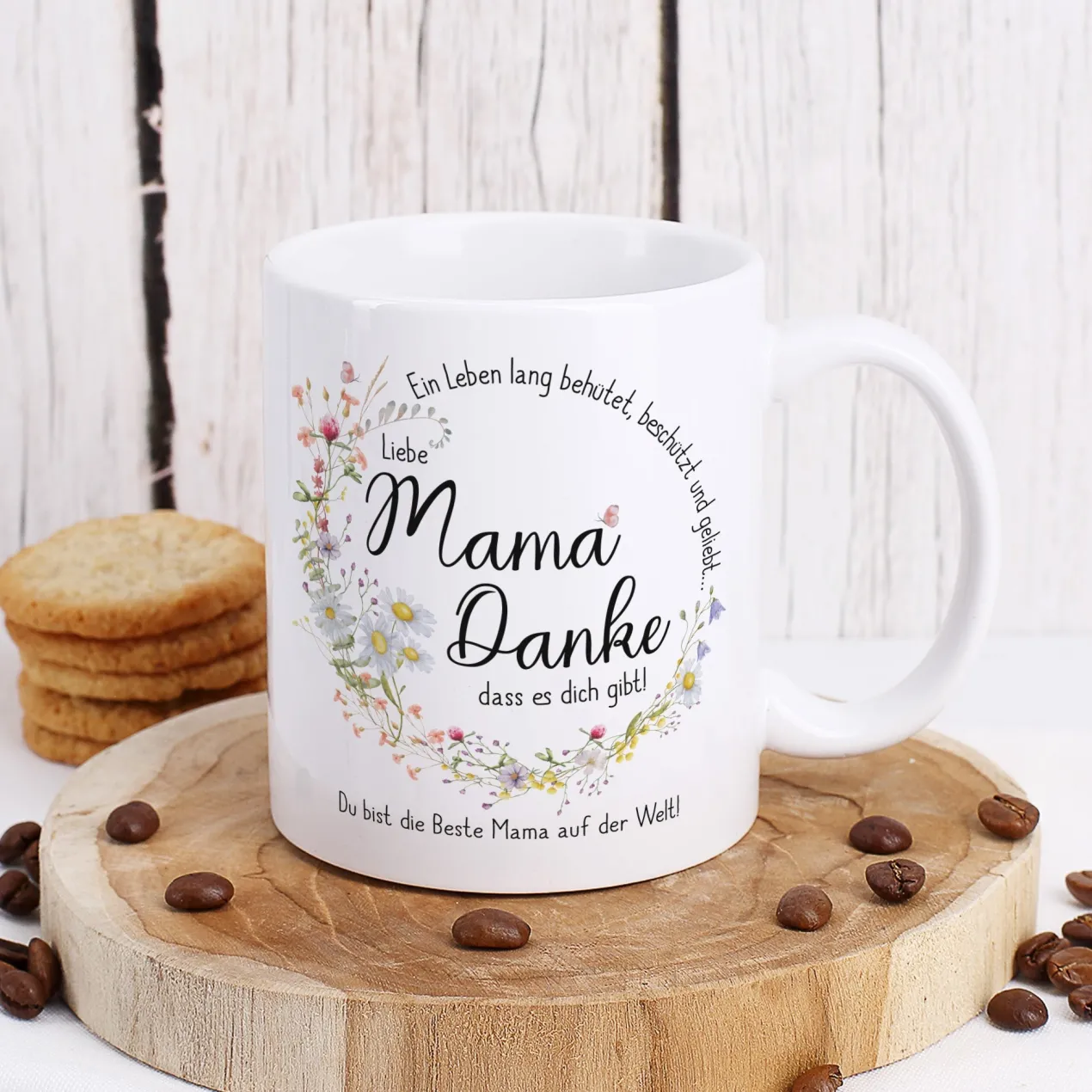 Personalisierte Tasse für Mama zum Muttertag o. Geburtstag | Wiesenblumen