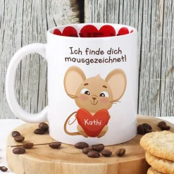 Personalisierte Tasse 'Ich finde dich mausgezeichnet!' mit Name im Herz | Valentinstagsgeschenk