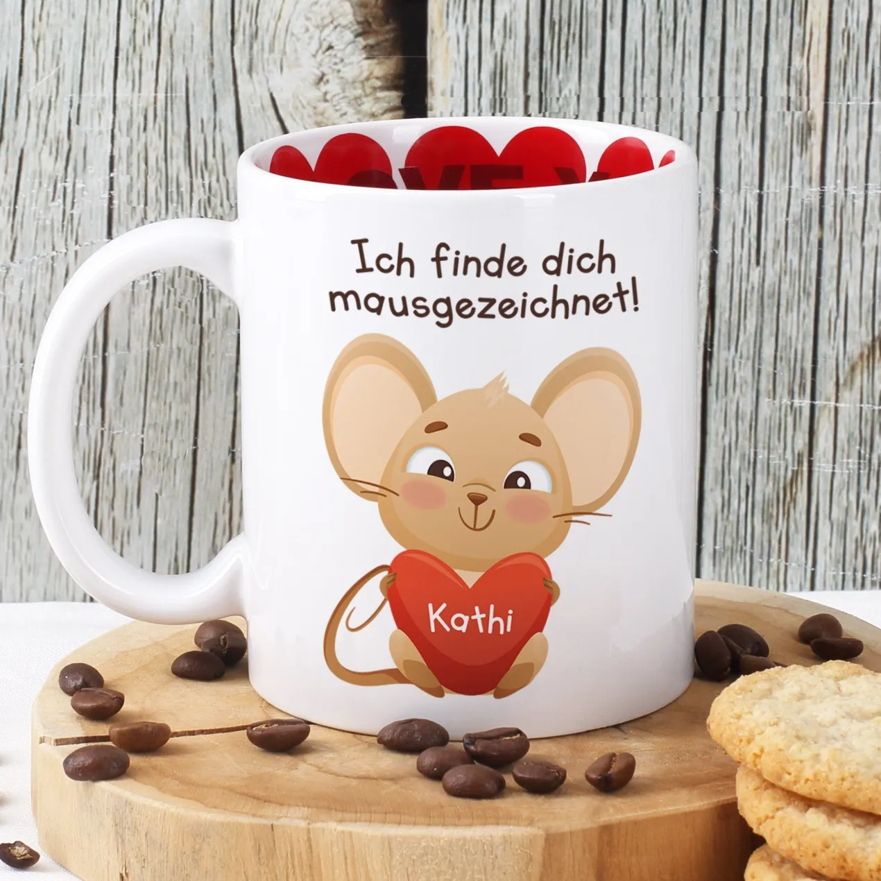Personalisierte Tasse 'Ich finde dich mausgezeichnet!' mit Name im Herz | Valentinstagsgeschenk