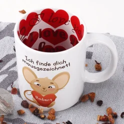 Personalisierte Tasse 'Ich finde dich mausgezeichnet!' mit Name im Herz | Valentinstagsgeschenk