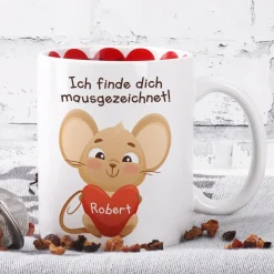 Personalisierte Tasse 'Ich finde dich mausgezeichnet!' mit Name im Herz | Valentinstagsgeschenk
