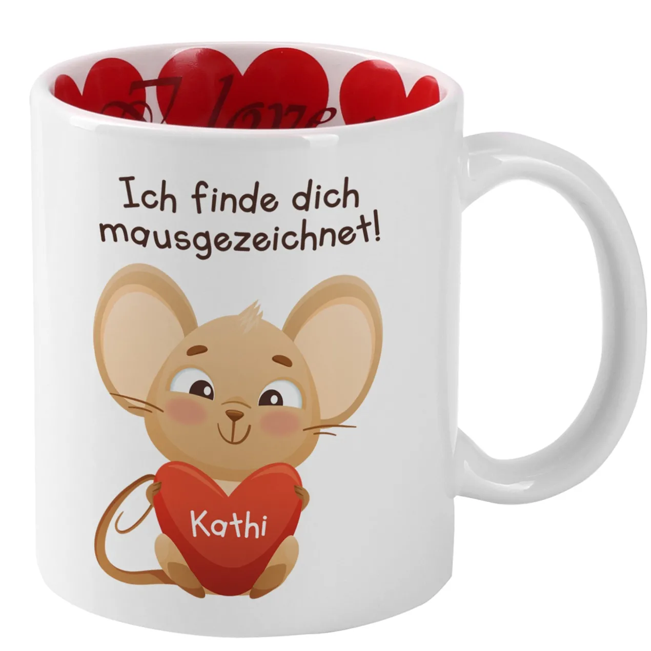 Personalisierte Tasse 'Ich finde dich mausgezeichnet!' mit Name im Herz | Valentinstagsgeschenk