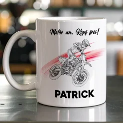 Personalisierte Tasse mit Enduro Motiven, Name und Wunschtext | Geschenk für Motocross Fans