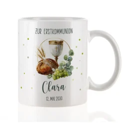Personalisierte Tasse mit Kelch & Brot – Geschenk zur Taufe, Kommunion, Konfirmation und Firmung