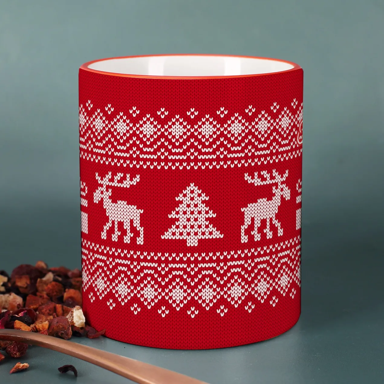 Personalisierte Tasse mit Name zu Weihnachten | Weihnachtstasse in Strick-Optik