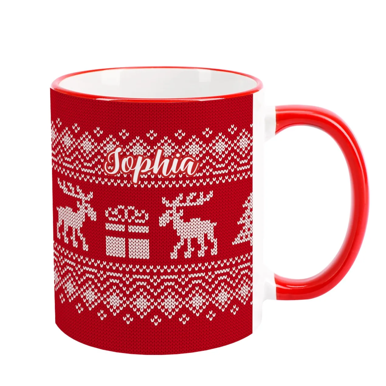 Personalisierte Tasse mit Name zu Weihnachten | Weihnachtstasse in Strick-Optik