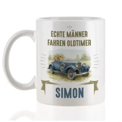 Personalisierte Tasse mit Oldtimer Motiv aus Keramik | Geschenk zum Geburtstag & Vatertag