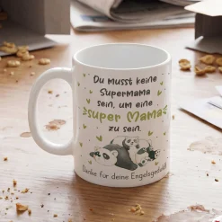 Personalisierte Tasse - Super Mama - mit Panda Motiv & Wunschtext als Geschenk zum Muttertag