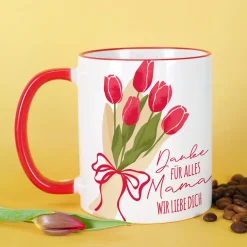 Personalisierte Tasse zum Muttertag mit Tulpen Motiv | Keramiktasse als Geschenk für Mama