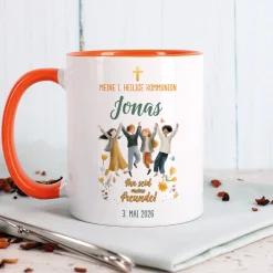 Personalisierte Tasse zur Kommunion - Ihr seid meine Freunde! Keramiktasse mit Anlass, Name & Datum