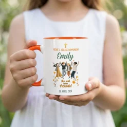 Personalisierte Tasse zur Kommunion - Ihr seid meine Freunde! Keramiktasse mit Anlass, Name & Datum
