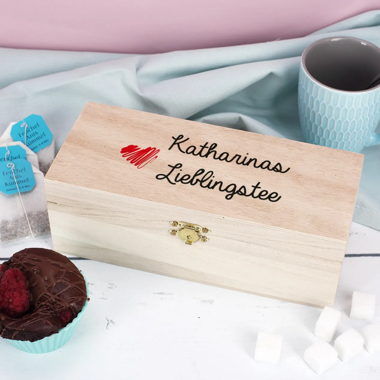 Personalisierte Teebox aus Holz für den Lieblingstee | 3 Fächer