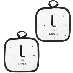 Personalisierte Topflappen im 2er Set mit Initiale & Name | Sterne-Motiv