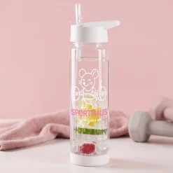 Personalisierte Trinkflasche mit Fruchteinsatz für Sport & Freizeit | Sportmaus Motiv | 740 ml