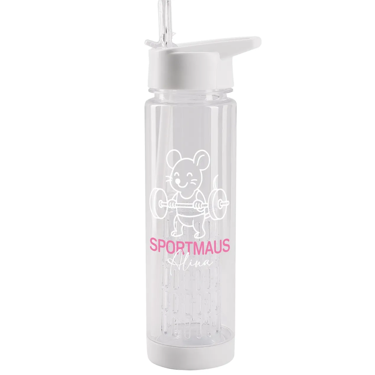 Personalisierte Trinkflasche mit Fruchteinsatz für Sport & Freizeit | Sportmaus Motiv | 740 ml