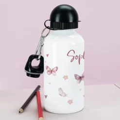 Personalisierte Trinkflasche für Mädchen mit Schmetterlings-Motiv | Für Schule & Kindergarten