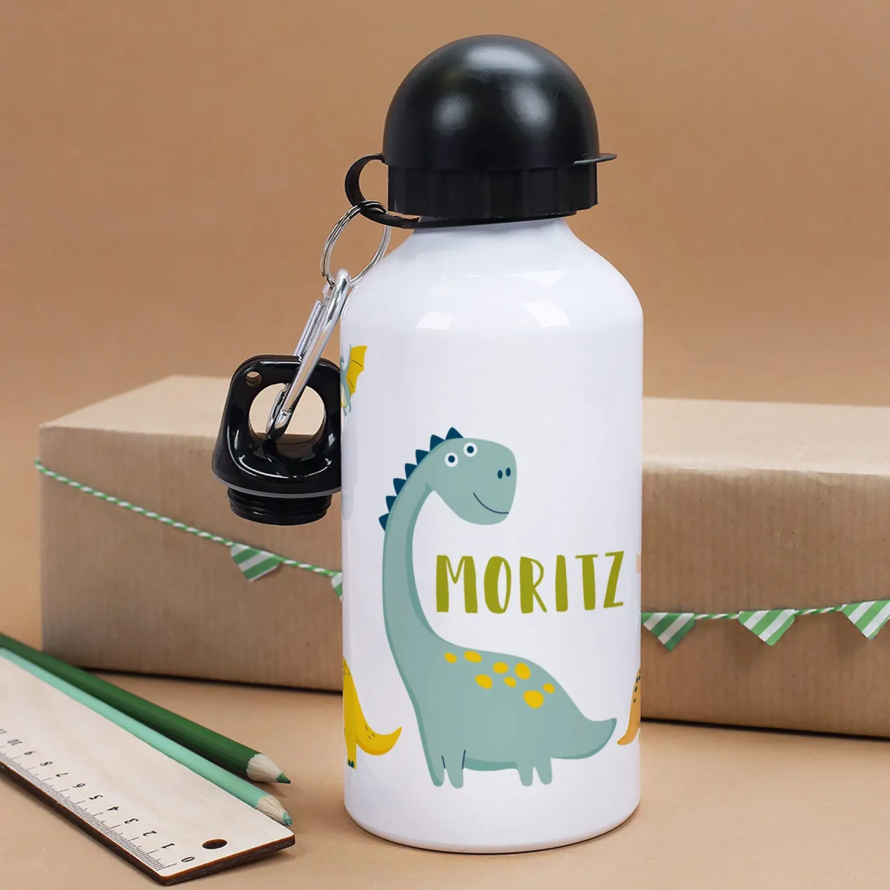 Personalisierte Trinkflasche für Kinder mit Dinosaurier-Motiv | Metall | 500ml
