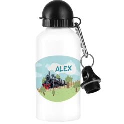Personalisierte Trinkflasche für Jungen mit Name und Dampflok-Motiv | Metall | 500ml
