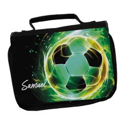 Personalisierte Waschtasche für Jungen mit coolem Fußballmotiv | Kulturbeutel mit Name