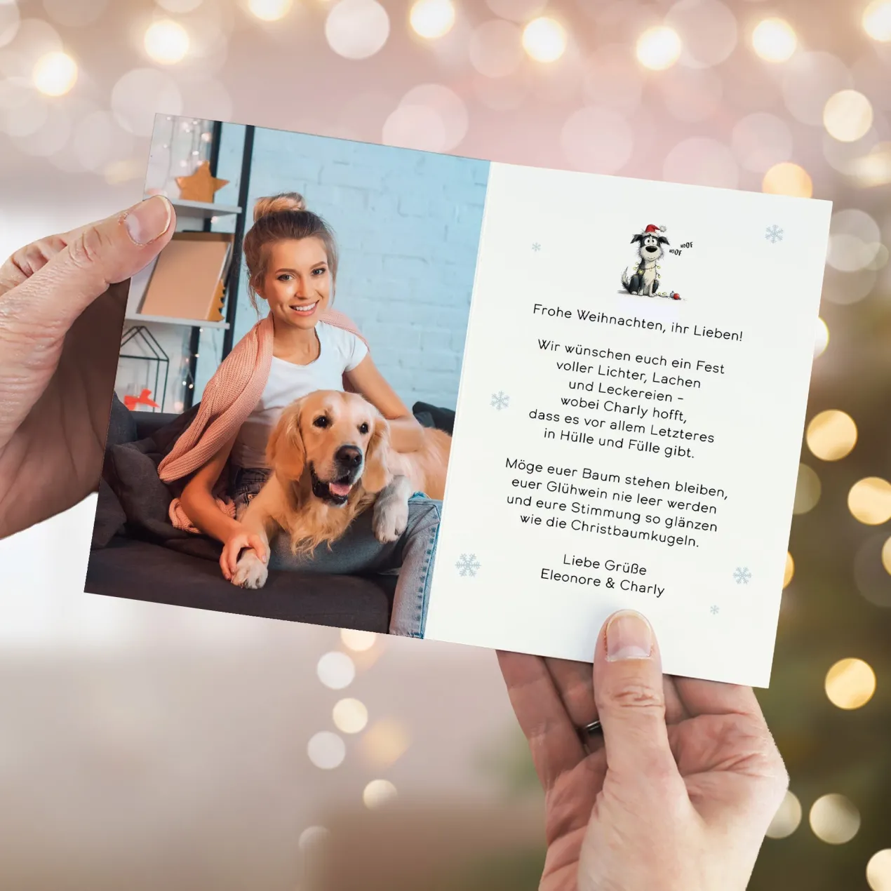 Personalisierte Weihnachtskarte mit witzigem Hunde-Motiv | Klappkarte mit Foto & Wunschtext