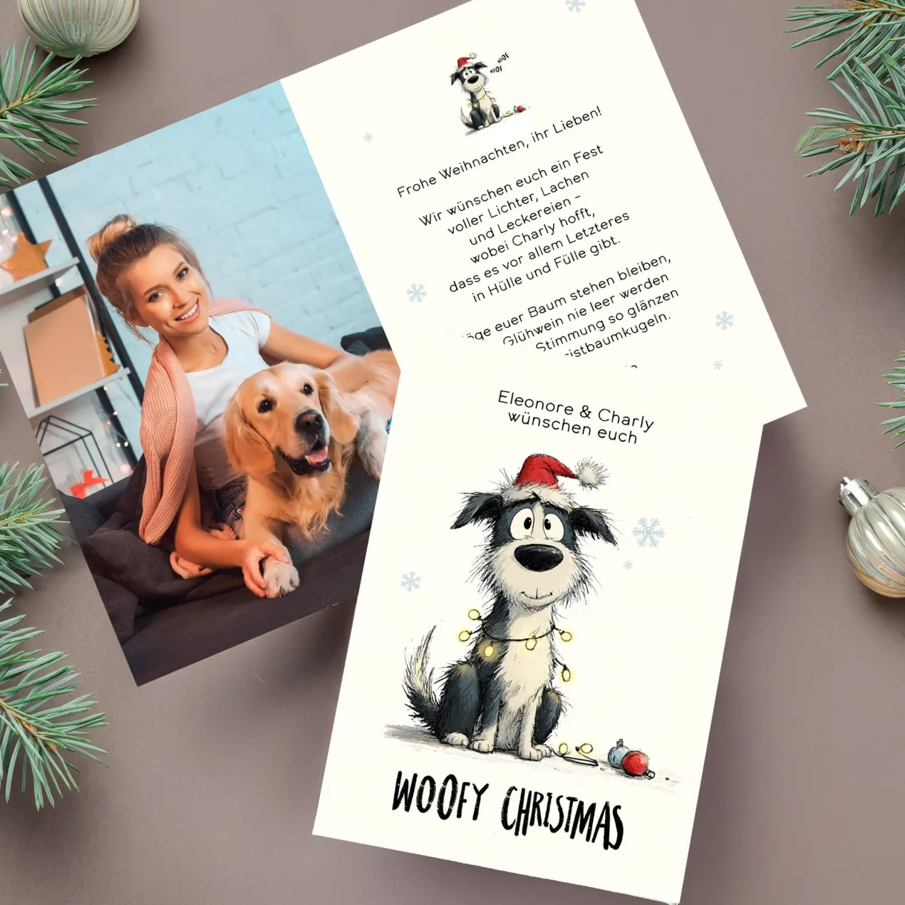 Personalisierte Weihnachtskarte mit witzigem Hunde-Motiv | Klappkarte mit Foto & Wunschtext