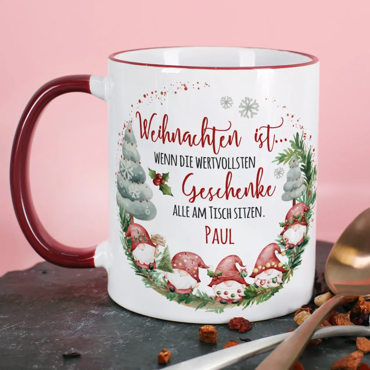 Personalisierte Weihnachtstasse mit Wichtelmotiv und Name | Weihnachtsgeschenk & Wichtelgeschenk