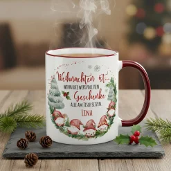 Personalisierte Weihnachtstasse mit Wichtelmotiv und Name | Weihnachtsgeschenk & Wichtelgeschenk
