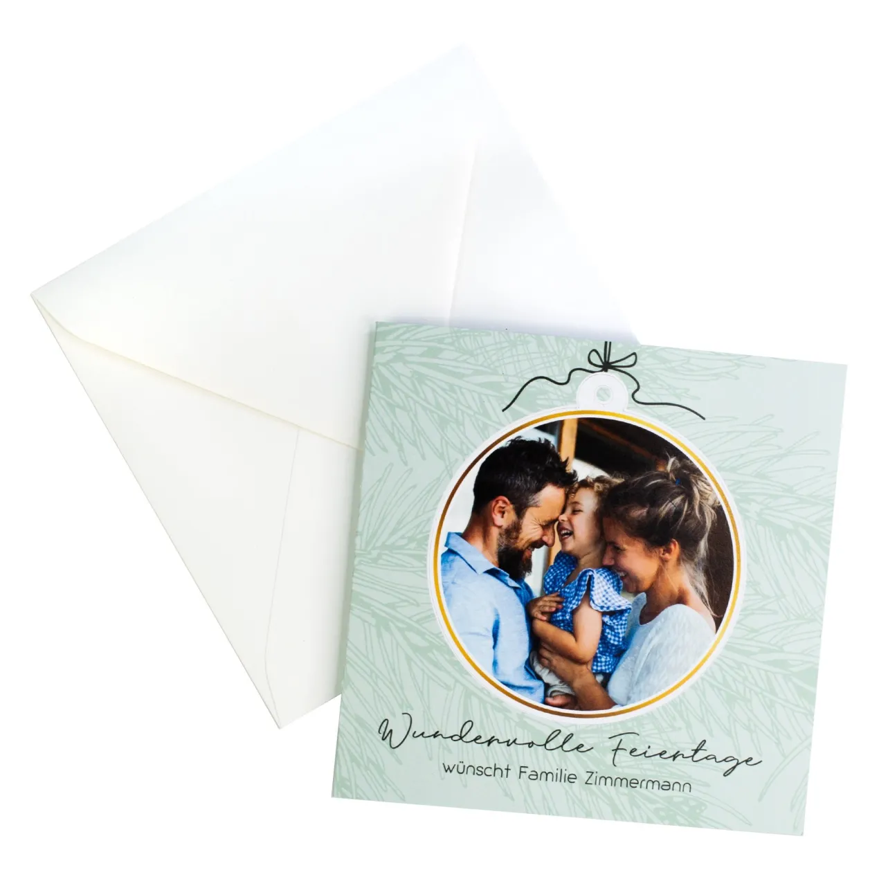Personalisierte Weihnachtskarte mit herausnehmbarer Fotokugel | Klappkarte mit Fotos & Wunschtext
