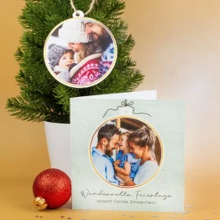 Personalisierte Weihnachtskarte mit herausnehmbarer Fotokugel | Klappkarte mit Fotos & Wunschtext