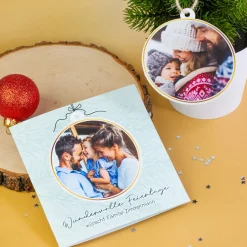 Personalisierte Weihnachtskarte mit herausnehmbarer Fotokugel | Klappkarte mit Fotos & Wunschtext