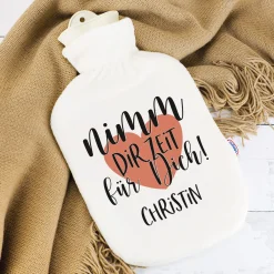 Personalisierte Wärmflasche mit Name und Herz Motiv `Nimm dir Zeit für Dich!' | Achtsamkeitsgeschenk