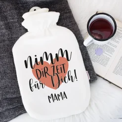 Personalisierte Wärmflasche mit Name und Herz Motiv `Nimm dir Zeit für Dich!' | Achtsamkeitsgeschenk