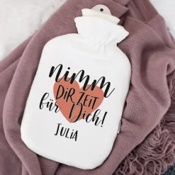 Personalisierte Wärmflasche mit Name und Herz Motiv `Nimm dir Zeit für Dich!' | Achtsamkeitsgeschenk
