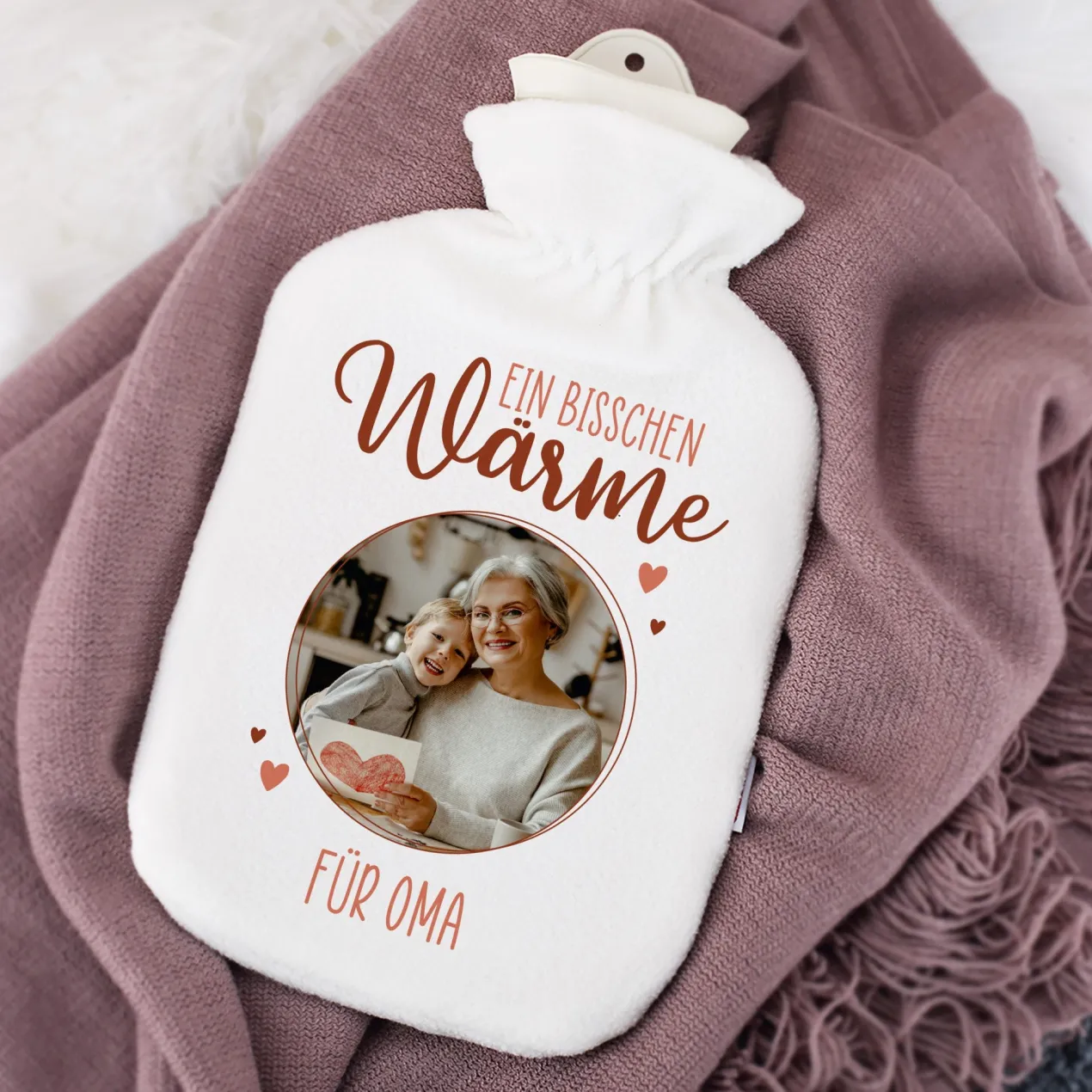 Personalisierte Wärmflasche mit Foto & Name | Wärme schenken mit Herz für Familie & Freunde